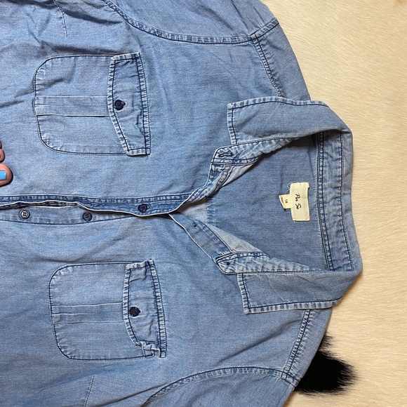 Per Se women's blue denim button-down shirt - Picture 6 of 8